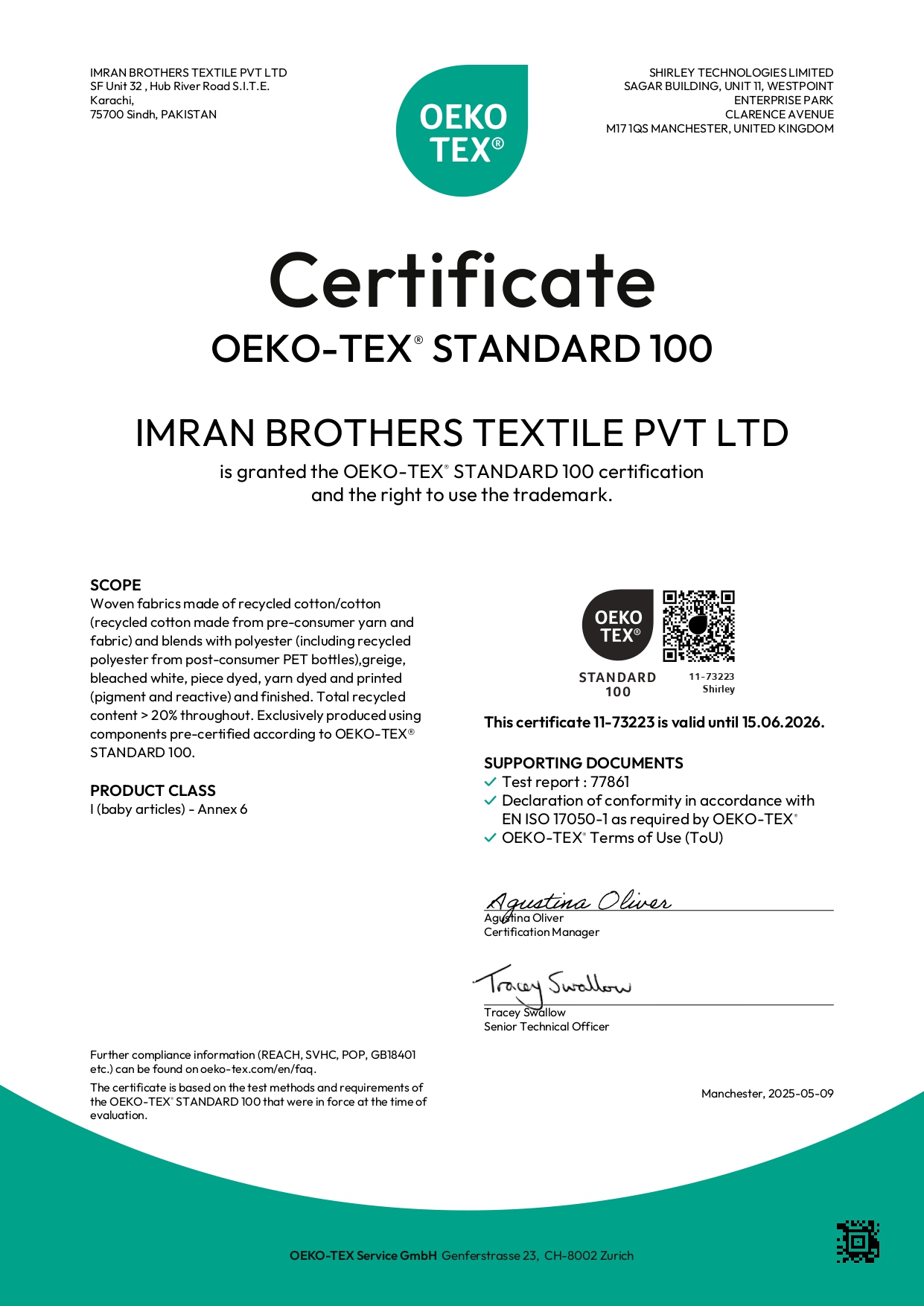 OEKO TEX certificate